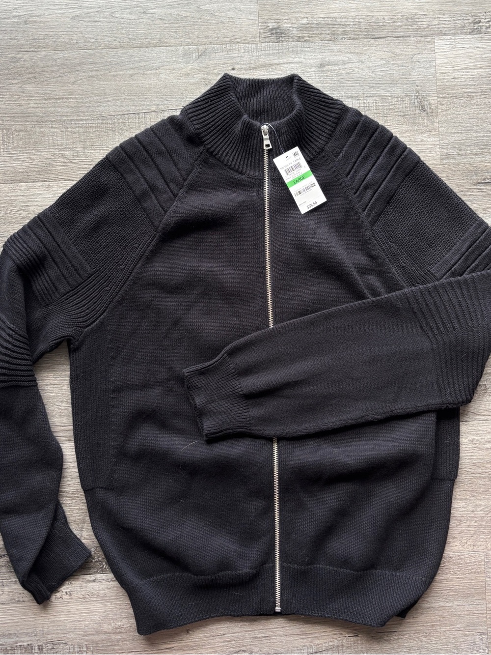Men's Black Full-Zip Knit Sweater